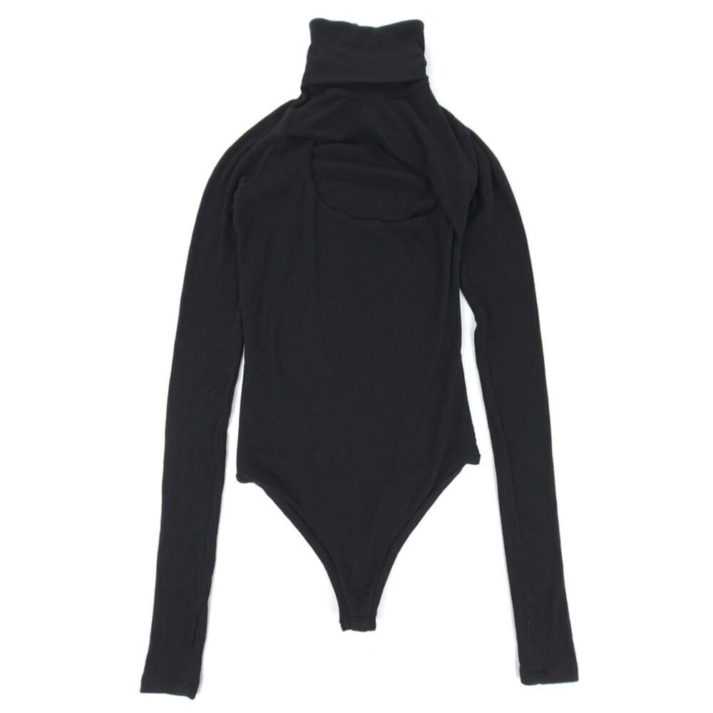 NEW Alix NYC Carder Cutout Turtleneck Thumbhole Ribbed Knit Bodysuit 90s Minimal